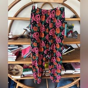 Velvet Black and Pink Skull Print Joggers